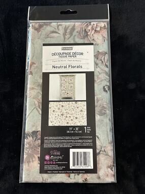 New Sealed Re-Design W/Prima NEUTRAL FLORAL Decoupage Decor Tissue Paper 30x19in